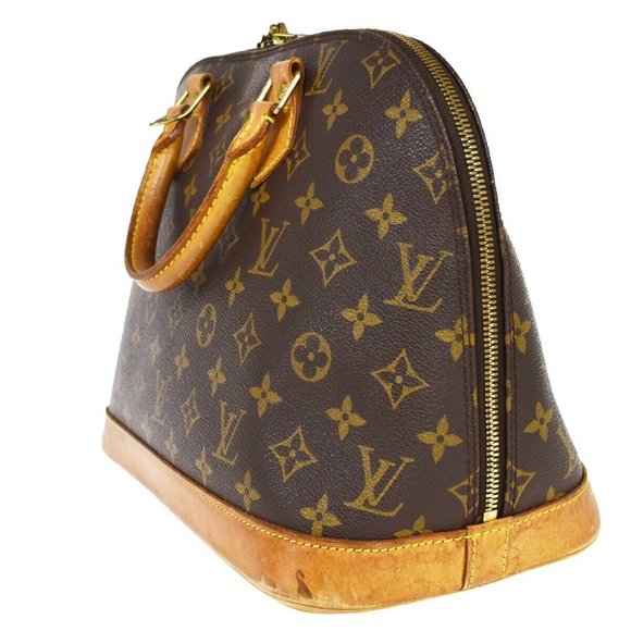 Authentic LOUIS VUITTON LV Logo Alma Hand Bag Monogram Leather Brown France - Picture 13 of 16